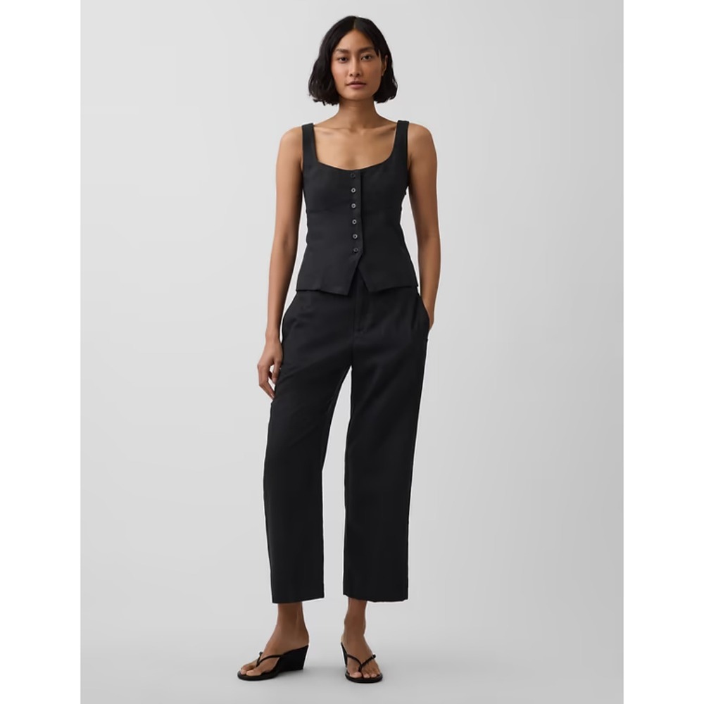New Gap Pants 10 Petite Linen Blend Ankle Wide Leg Career Office